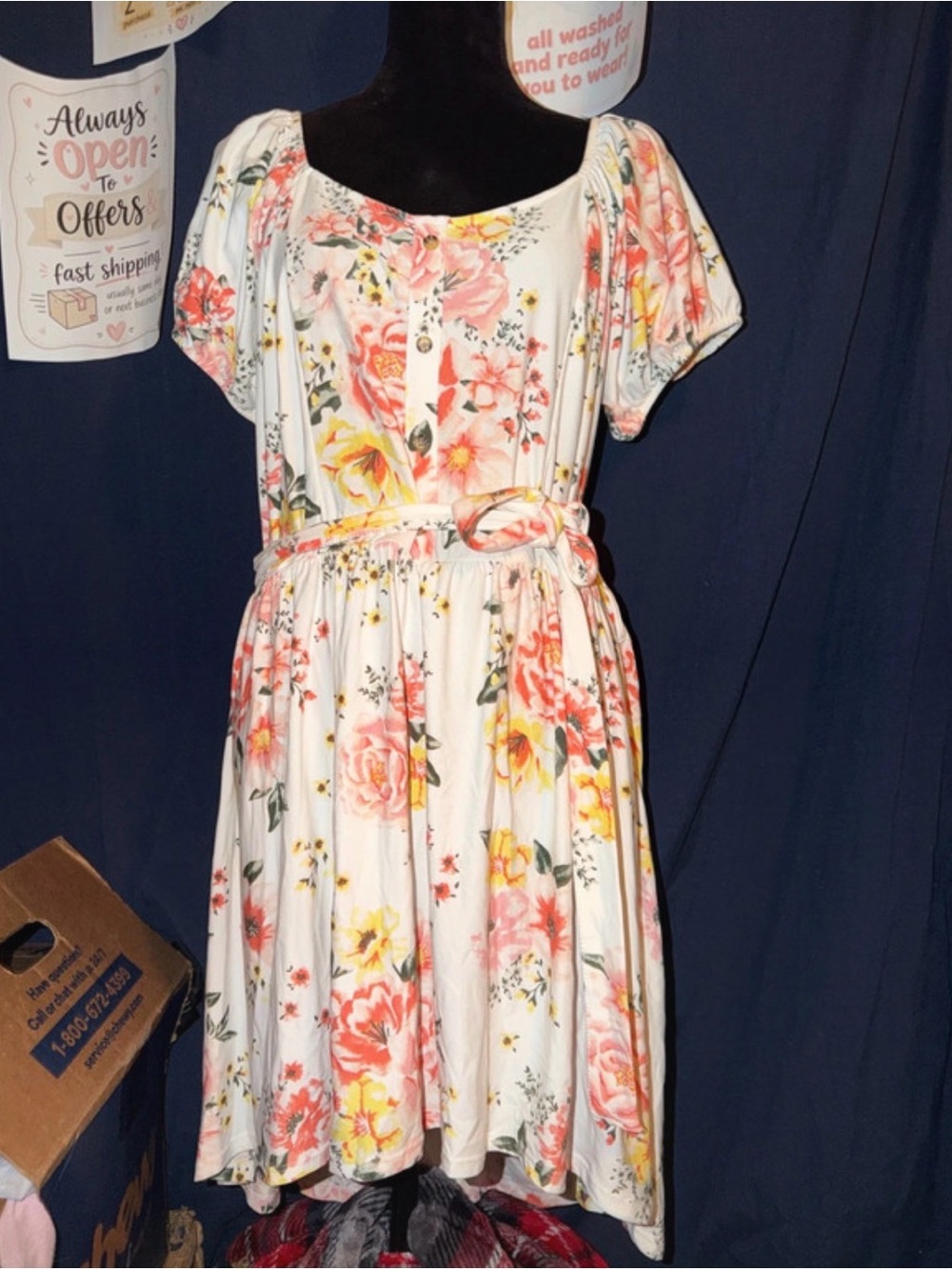 No Boundaries White Floral Midi Dress with Pink and Yellow Print